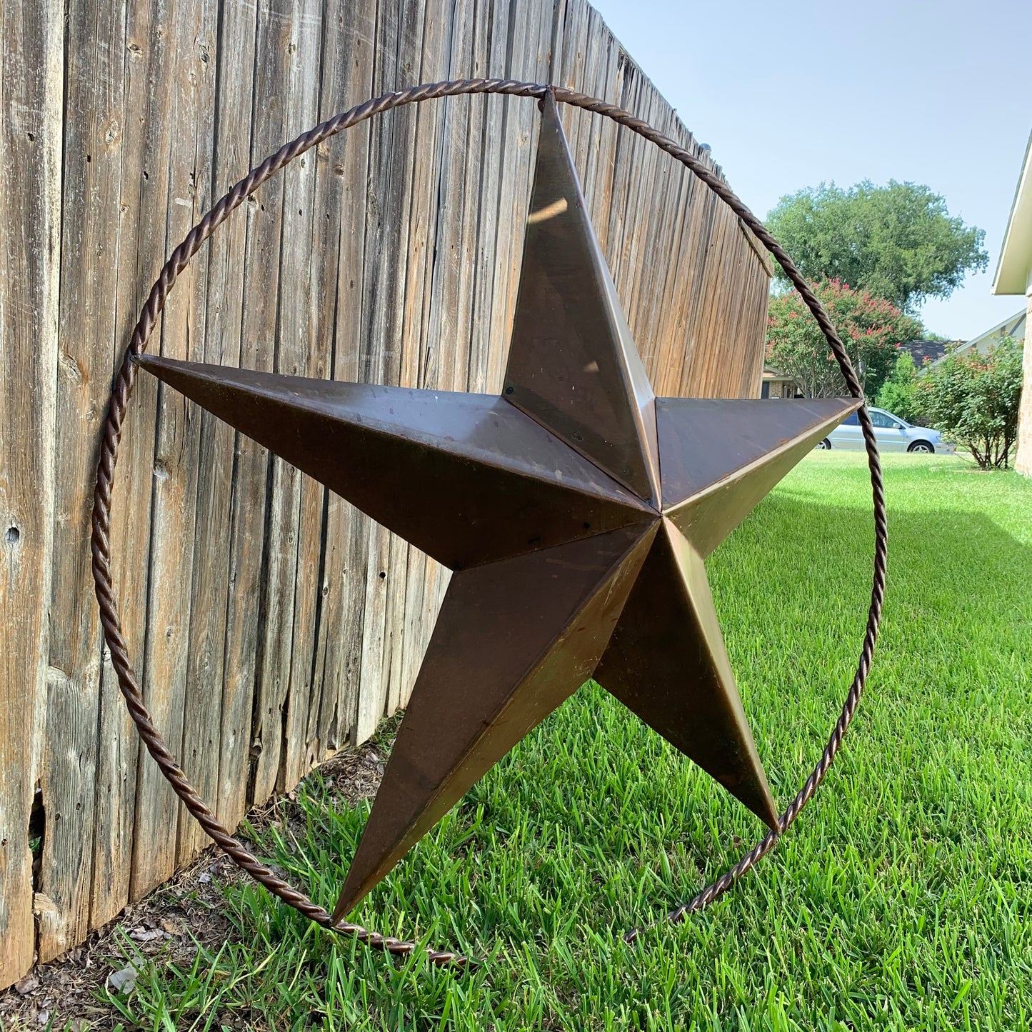 #EH10507 TEXAS GIANT 8,6,5,4 FOOT NATURAL RUSTIC SEALED UNPAINTED LARGE OVERSIZE METAL LONESTAR GENUINE RUST PATINA LONE STAR TWISTED ROPE RING 4,5,6,8 FOOT