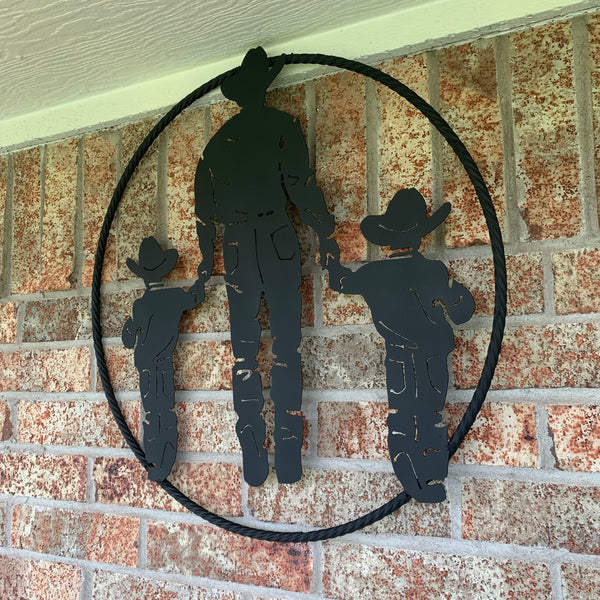 24" FATHER & 2 SON LASER CUT METAL WALL ART CUSTOM VINTAGE CRAFT RUSTIC BLACK HAND MADE