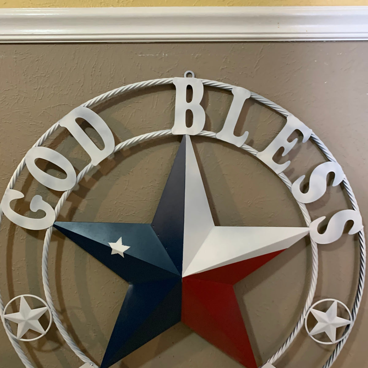 GOD BLESS AMERICA WHITE RING & RED WHITE BLUE BARN METAL STAR TWISTED RING HANDMADE NEW