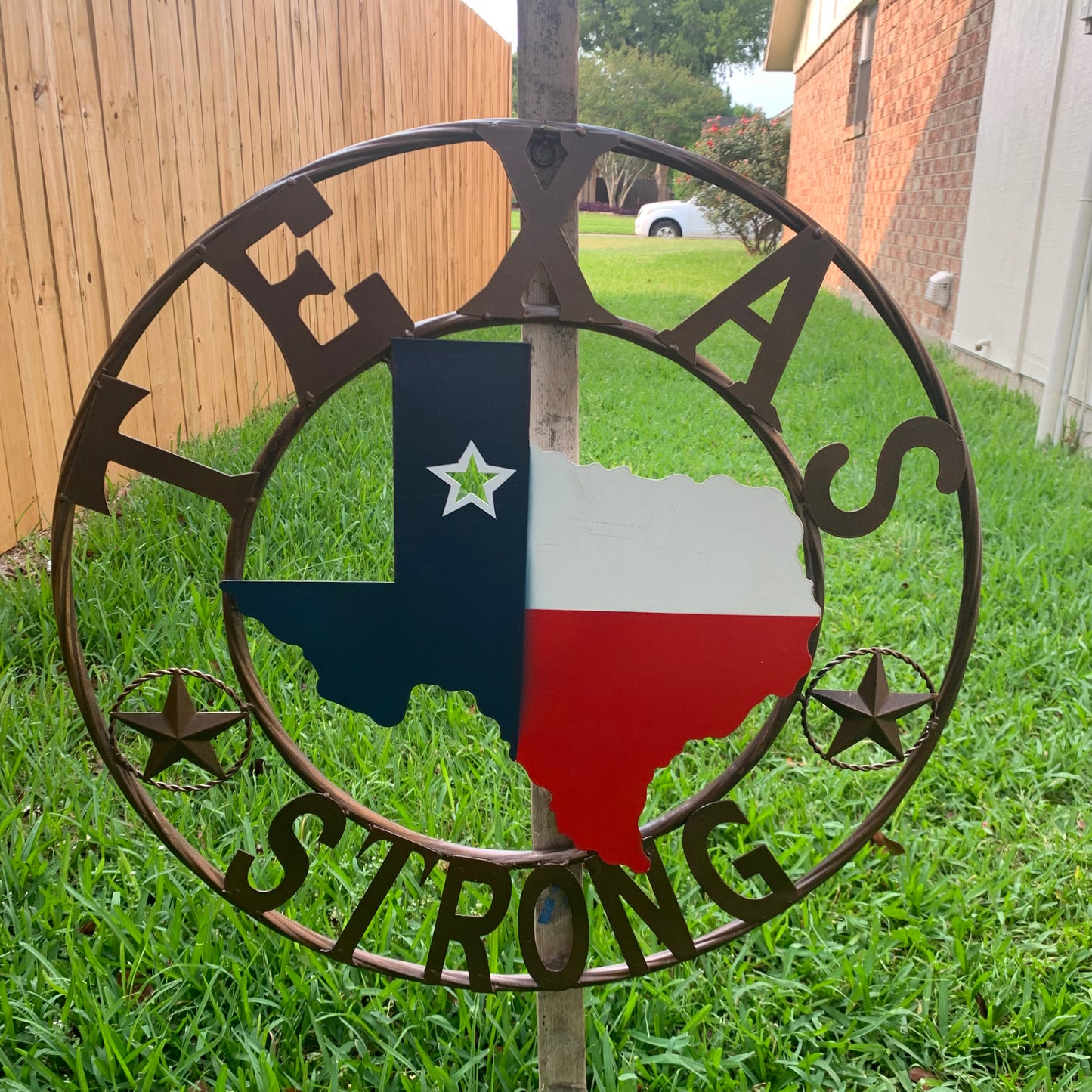 TEXAS STRONG BARN METAL WALL ART SIGN WESTERN HOME DECOR RED WHITE BLUE HANDMADE #EH13213