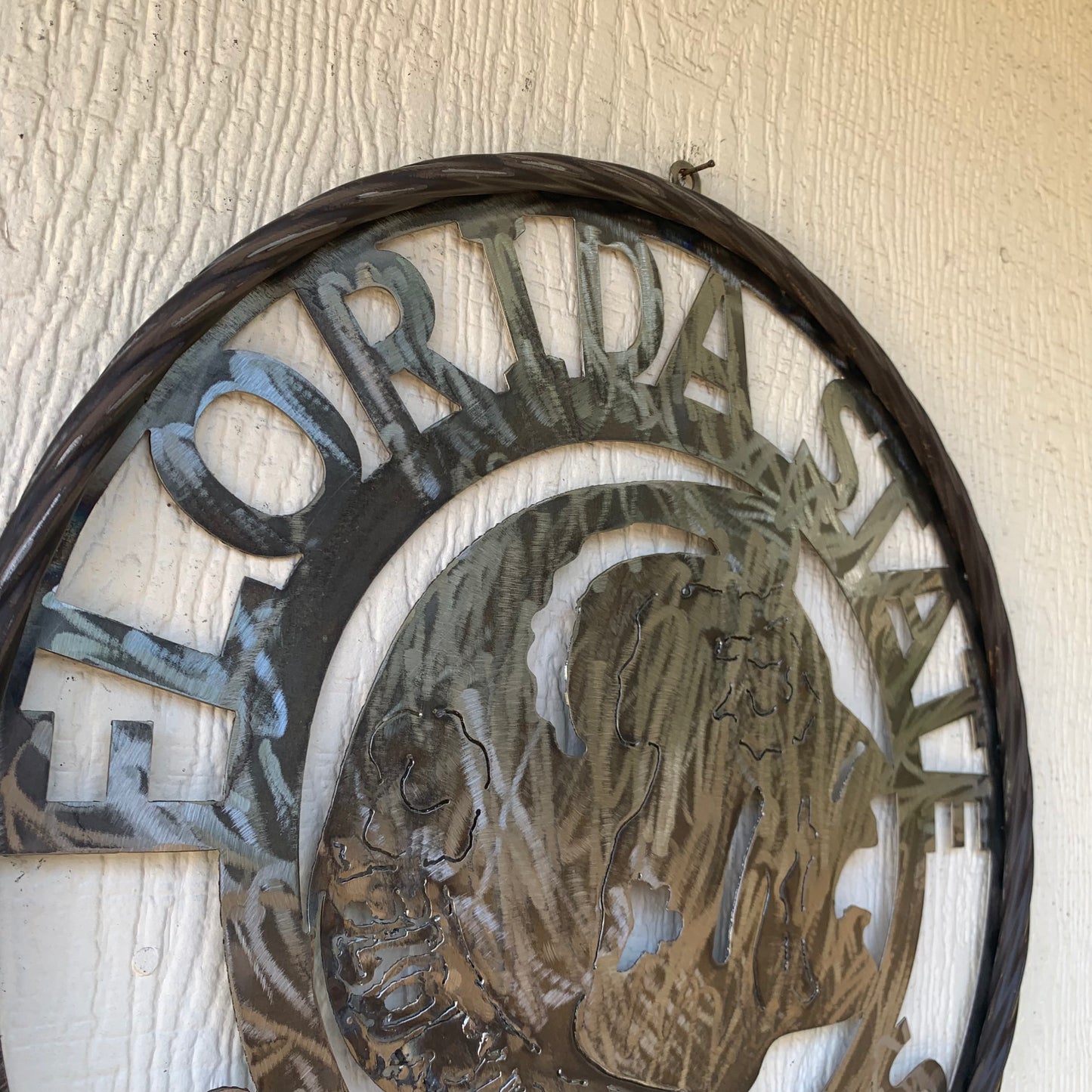 FSU FLORIDA STATE SEMINOLES INDIAN CUSTOM RAW METAL VINTAGE CRAFT TEAM SIGN HANDMADE