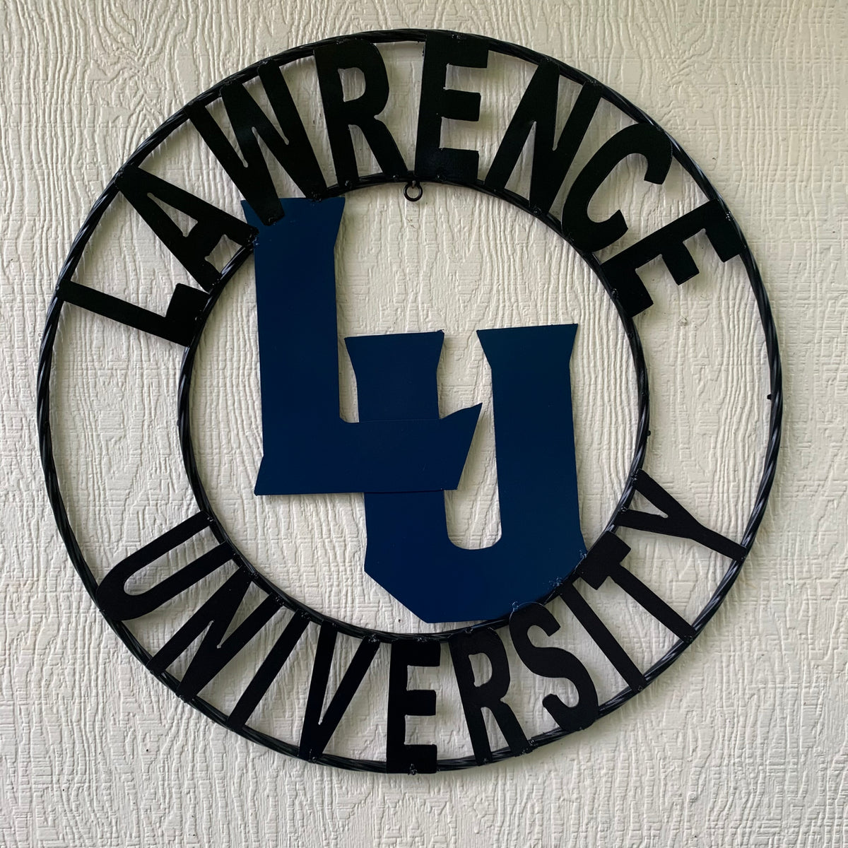 LAWRENCE UNIVERSITY METAL CUSTOM VINTAGE CRAFT WALL ART RUSTIC BLUE & BLACK TEAM SIGN HANDMADE