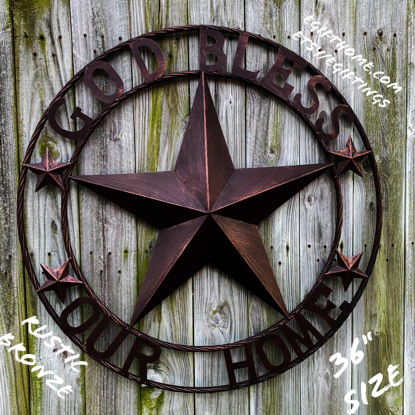 GOD BLESS OUR HOME BARN STAR METAL LONE STAR TWISTED ROPE RING WESTERN HOME DECOR HANDMADE #EH11040