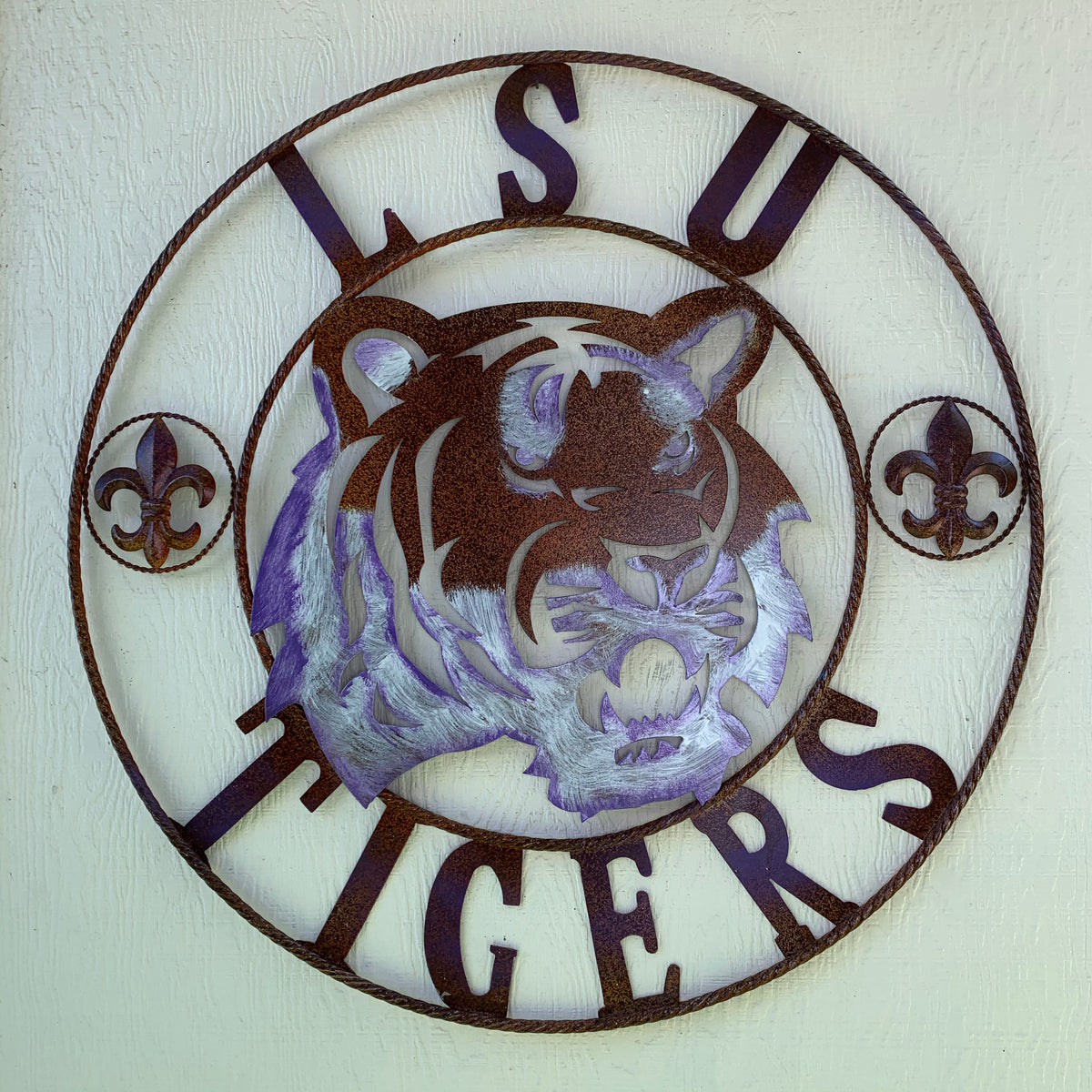 LSU TIGERS PURPLE WHITE CUSTOM METAL VINTAGE CRAFT SIGN TEAM WALL ART WESTERN HOME DECOR HANDMADE