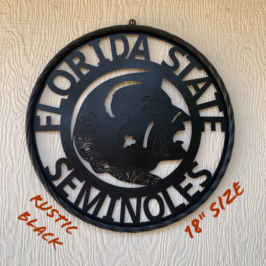 12",18", 24", 32" FSU FLORIDA STATE SEMINOLES INDIAN BLACK METAL CUSTOM VINTAGE CRAFT TEAM SIGN