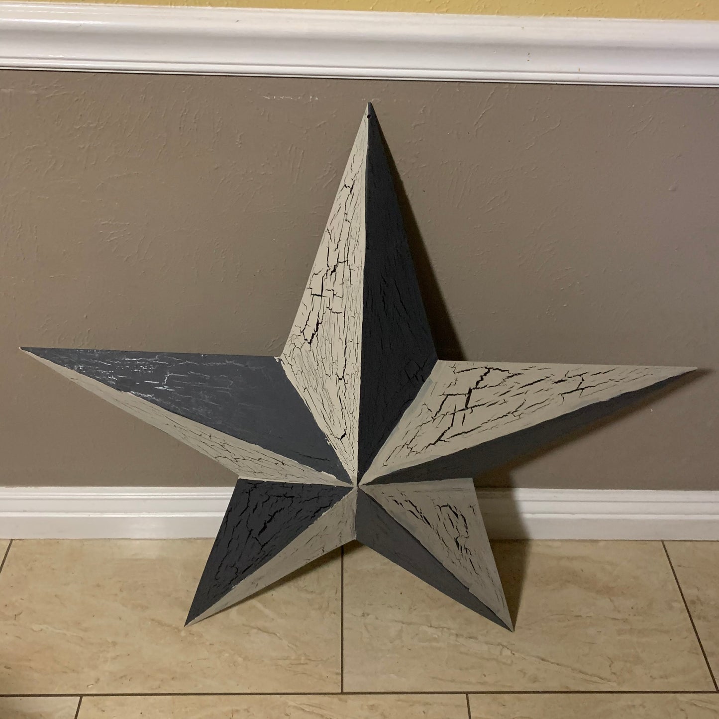 CRACKLE STYLE BEIGE & BLACK METAL BARN STAR METAL WALL ART WESTERN HOME DECOR RUSTIC NEW