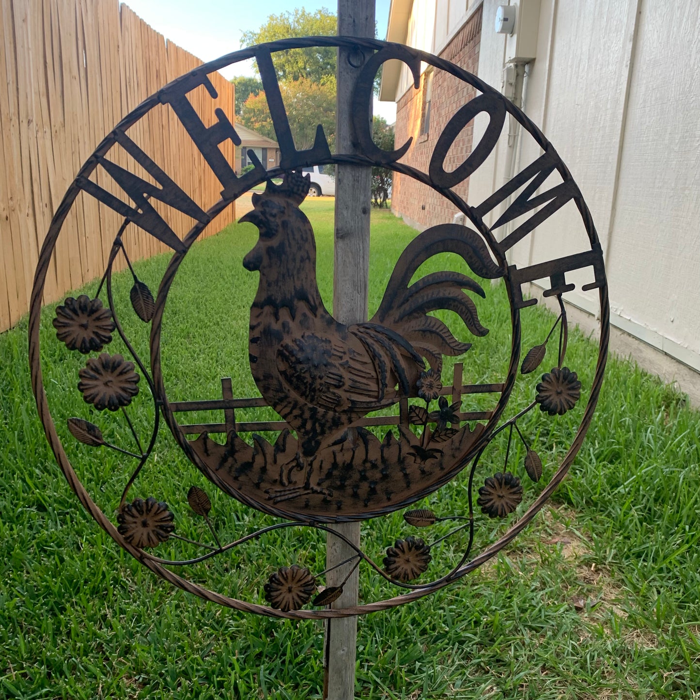 #EH11437 ROOSTER WELCOME 24" SCROLL ART METAL SIGN WESTERN HOME DECOR NEW