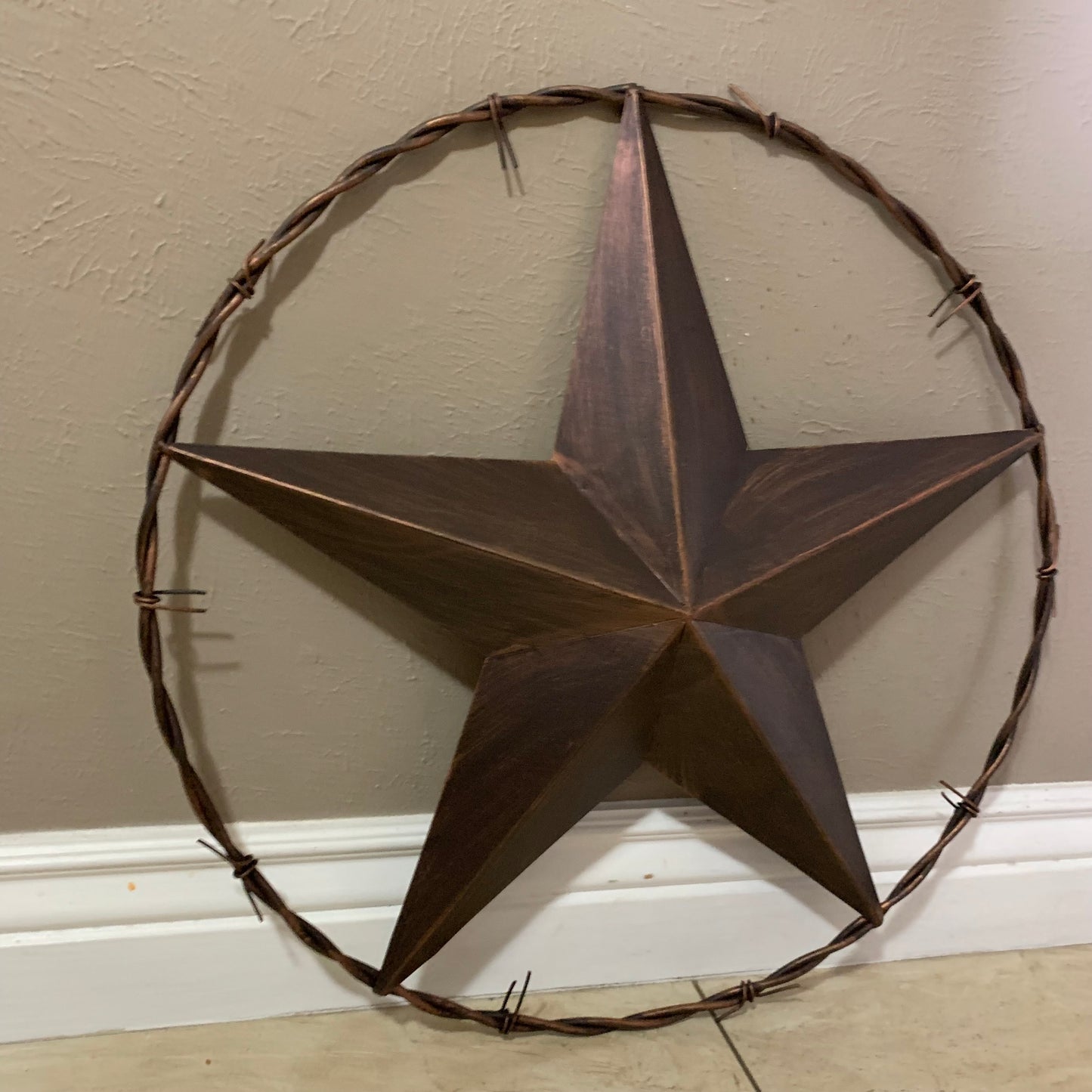 24" BARBWIRE TWISTED RING METAL WALL ART WESTERN HOME DECOR RUSTIC BRONZE COPPER #A10024