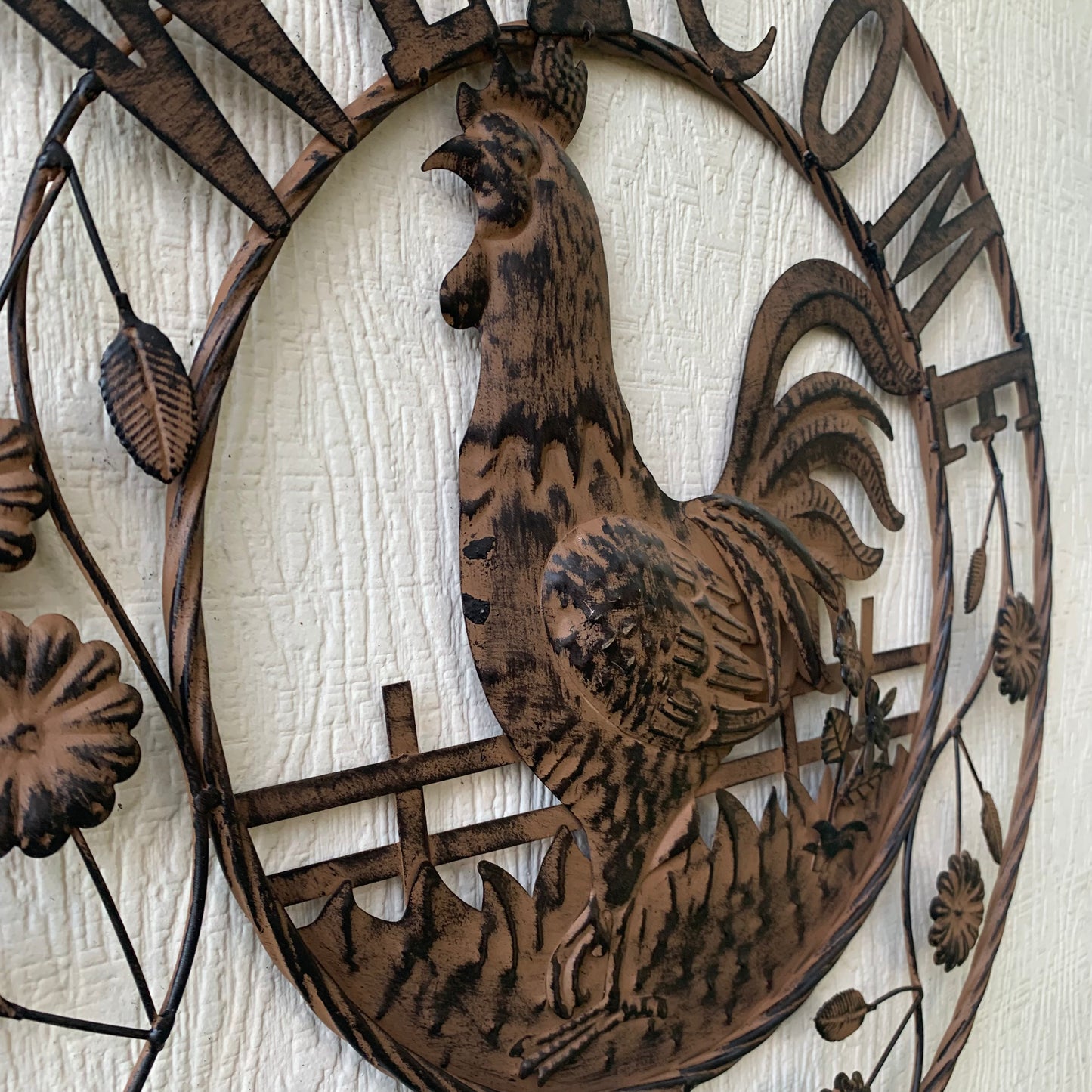 #EH11437 ROOSTER WELCOME 24" SCROLL ART METAL SIGN WESTERN HOME DECOR NEW
