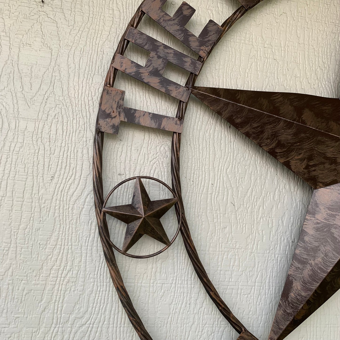 COLOMINA STYLE YOUR CUSTOM NAME BARN STAR BRONZE BRUSH COPPER METAL STAR 3d TWISTED ROPE RING COLOMINA WESTERN HOME DECOR RUSTIC VINTAGE HANDMADE 24",32",36",40",42",44",46",50"