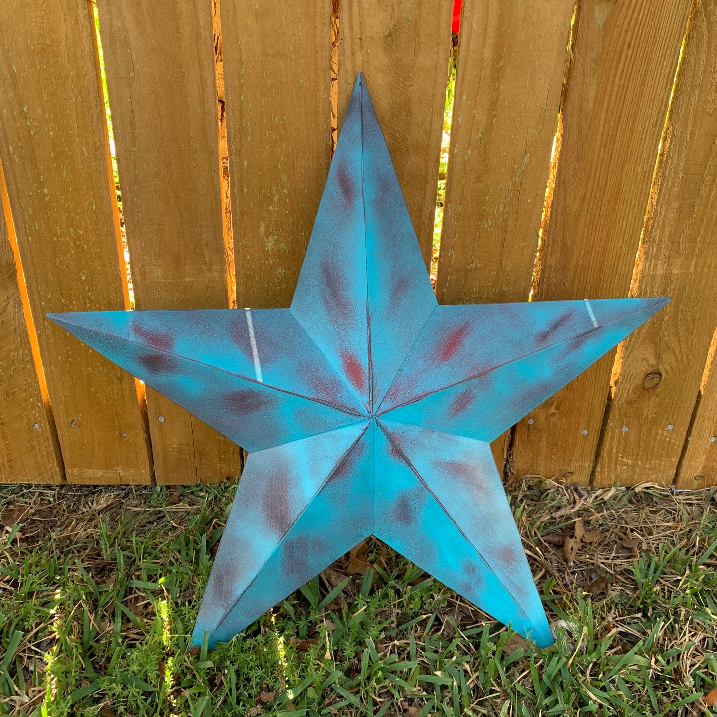 #EH10480 TURQUOISE DISTRESSED TWO TONE BARN STAR METAL ART WESTERN HOME DECOR HANDMADE NEW