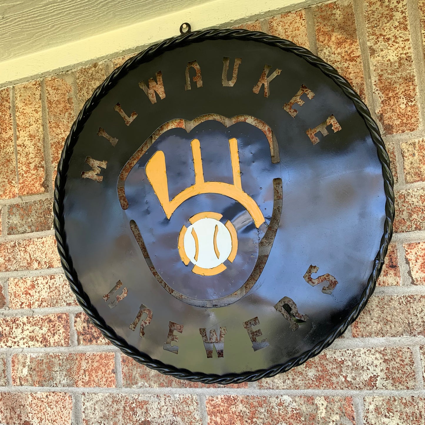 24" MILWAUKEE BREWERS WIDE BAND DISC CUSTOM METAL VINTAGE CRAFT TEAM SPORTS SIGN HANDMADE