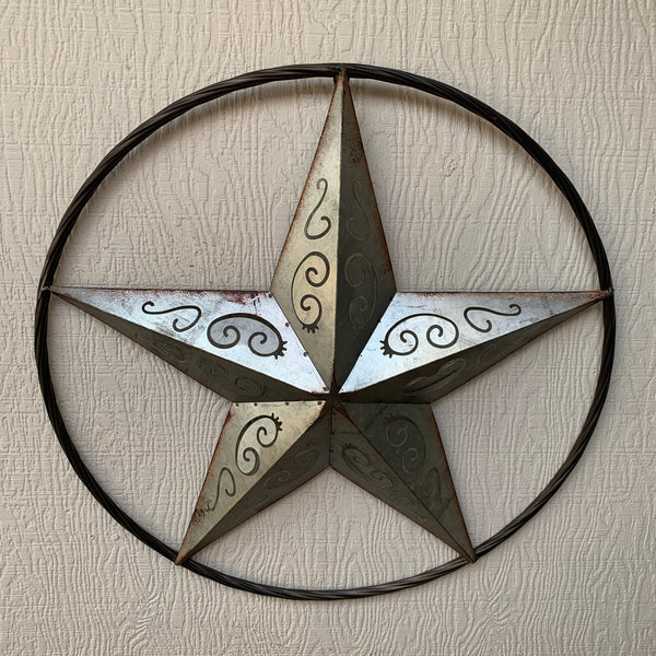GALVANIZED SCROLL CARVED METAL BARN STAR WALL ART WESTERN HOME DECOR HANDMADE #EH12313
