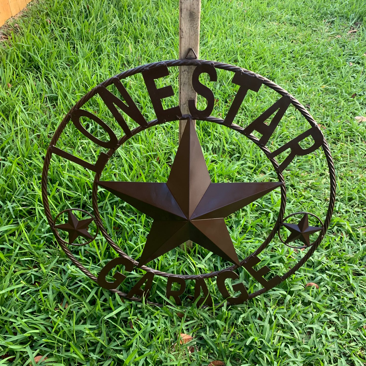 LONESTAR GARAGE STYLE CUSTOM BARN NAME STAR LONESTAR GARAGE METAL NAME BARN STAR WITH TWISTED ROPE RING 3d STAR ART WESTERN HOME DECOR RUSTIC BROWN