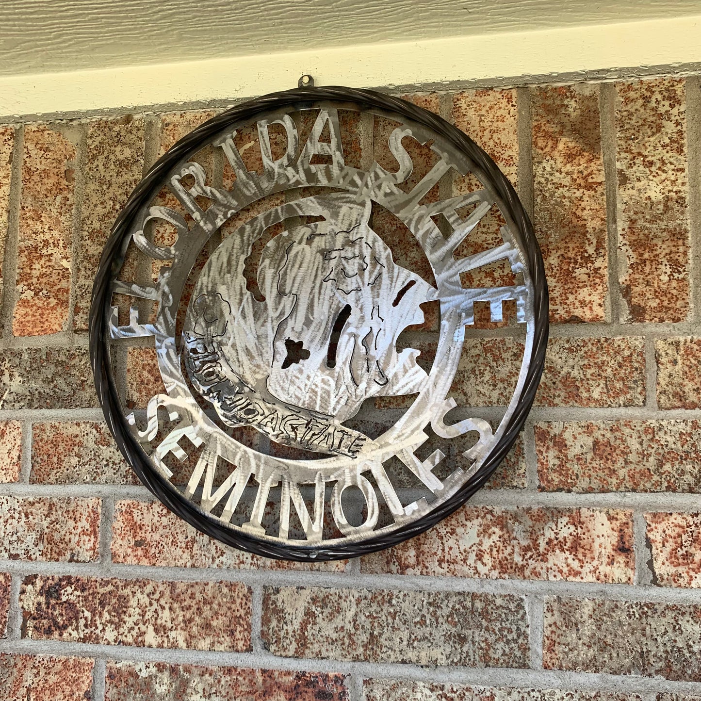 FSU FLORIDA STATE SEMINOLES INDIAN CUSTOM RAW METAL VINTAGE CRAFT TEAM SIGN HANDMADE