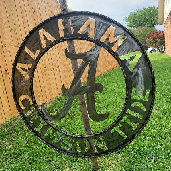 ALABAMA CRIMSON TIDE RAW METAL LASER CUT  WIDE BAND RING CUSTOM METAL VINTAGE TEAM CRAFT HANDMADE