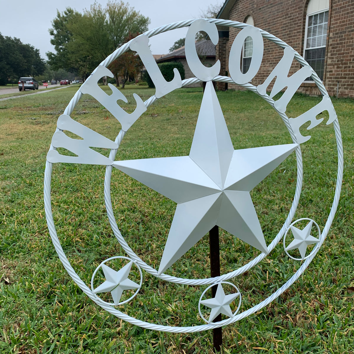 WELCOME WHITE STAR BARN STAR METALTWISTED ROPE RING LONESTAR WESTERN HOME DECOR HANDAMDE NEW 18",20",24",32",36",40",50"