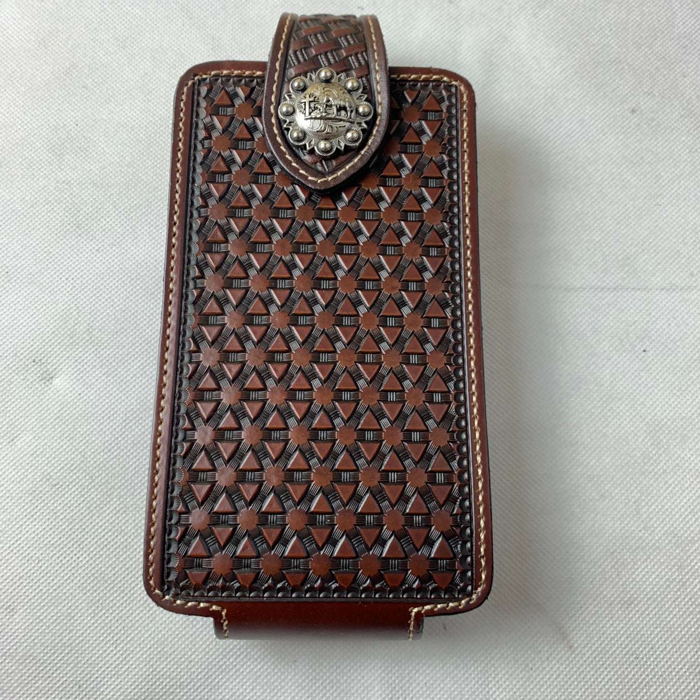 #WS343D 7" COWBOY PRAYER COFFEE BROWN LEATHER POUCH EXTRA LARGE  BELT LOOP HOLSTER CELL PHONE CASE UNIVERSAL OVERSIZE--FREE SHIPPING