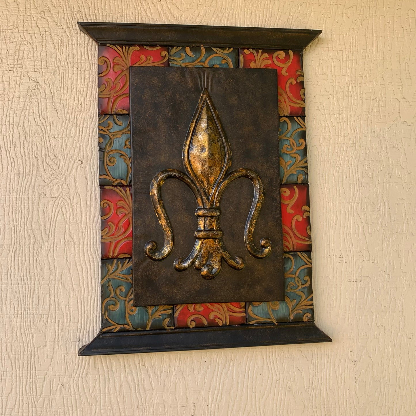 RA7868 FLEUR DE LIS SQUARE WALL DECOR WESTERN HOME DECOR 24" X 16" HANDMADE NEW