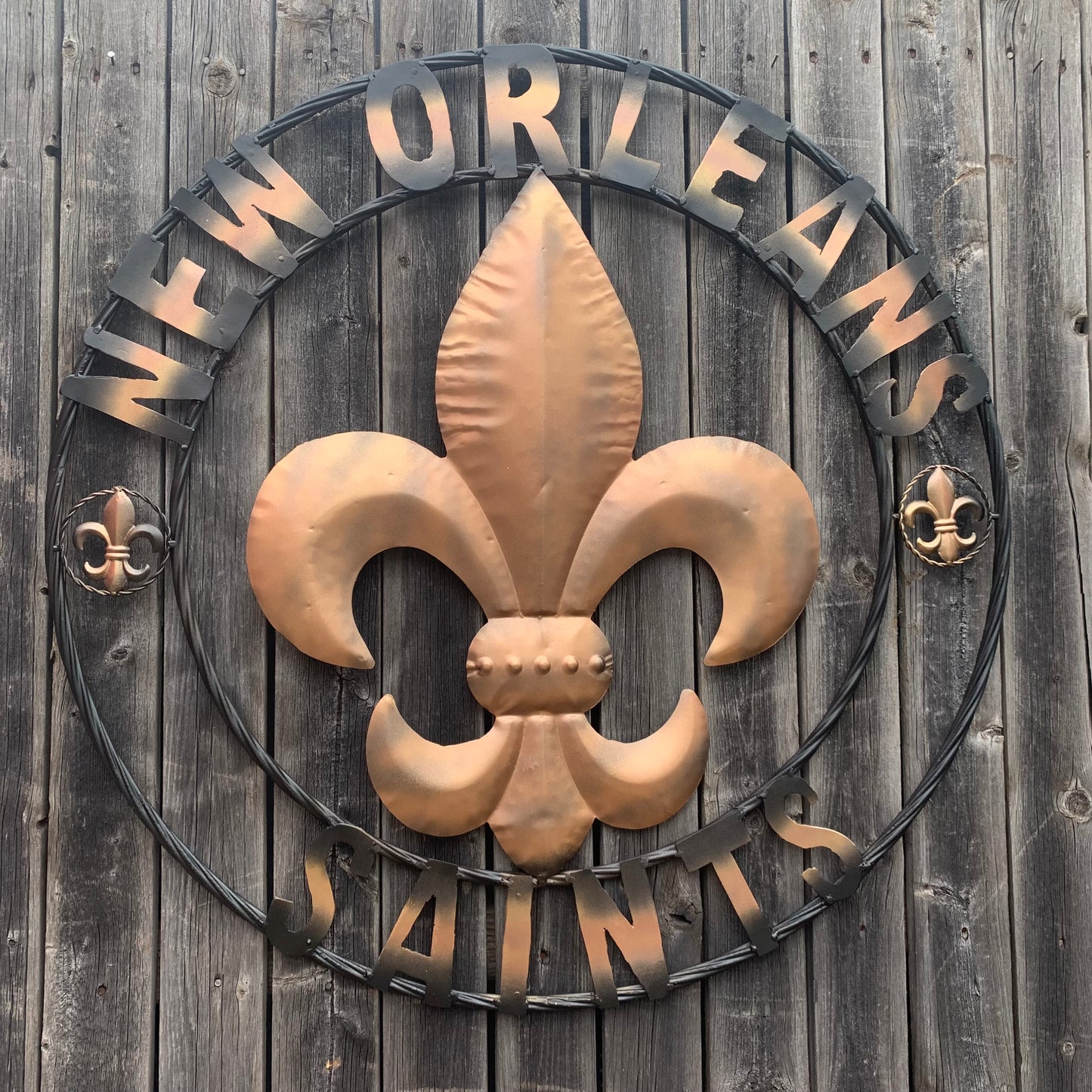 NEW ORLEANS SAINTS METAL SIGN WALL ART WESTERN HOME DECOR GOLD & BLACK HANDMADE #EH10272