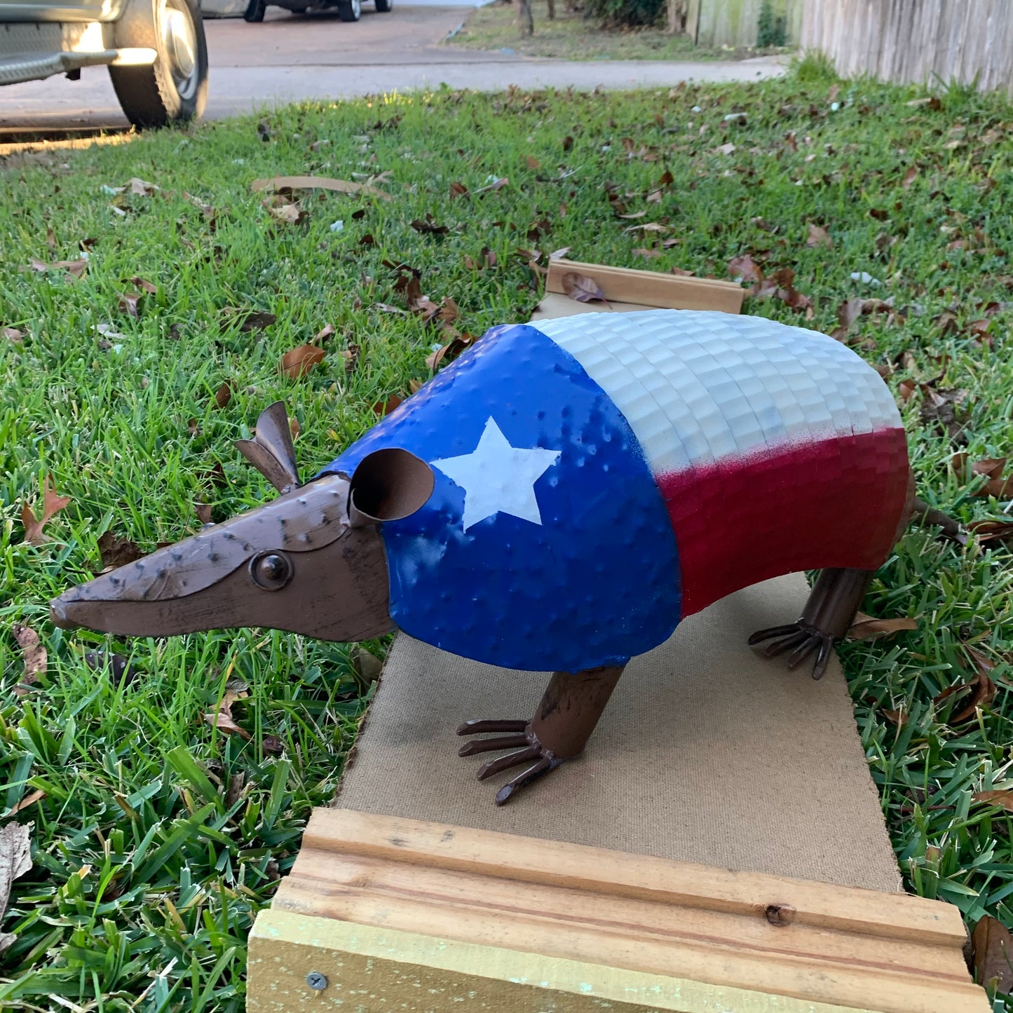 TEXAS FLAG ARMADILLO GARDEN ANIMAL SCULPTURE YARD ART METAL DECOR ORNAMENT PATRIOTIC DECOR HANDMADE #EH12220 30",22",14",10"