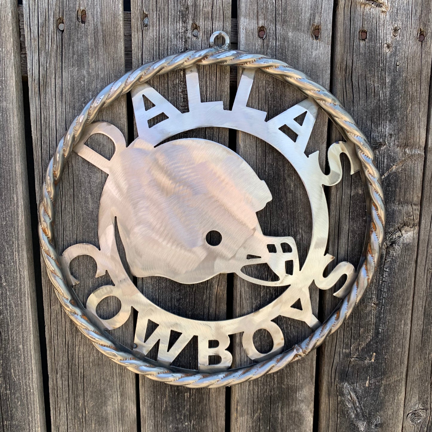 12", 18", 24", 32" DALLAS COWBOYS HELMET SIGN RAW METAL CUSTOM VINTAGE CRAFT WALL ART TEAM SIGN HANDMADE