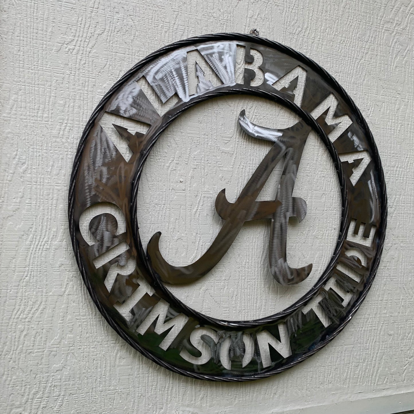 ALABAMA CRIMSON TIDE RAW METAL LASER CUT  WIDE BAND RING CUSTOM METAL VINTAGE TEAM CRAFT HANDMADE