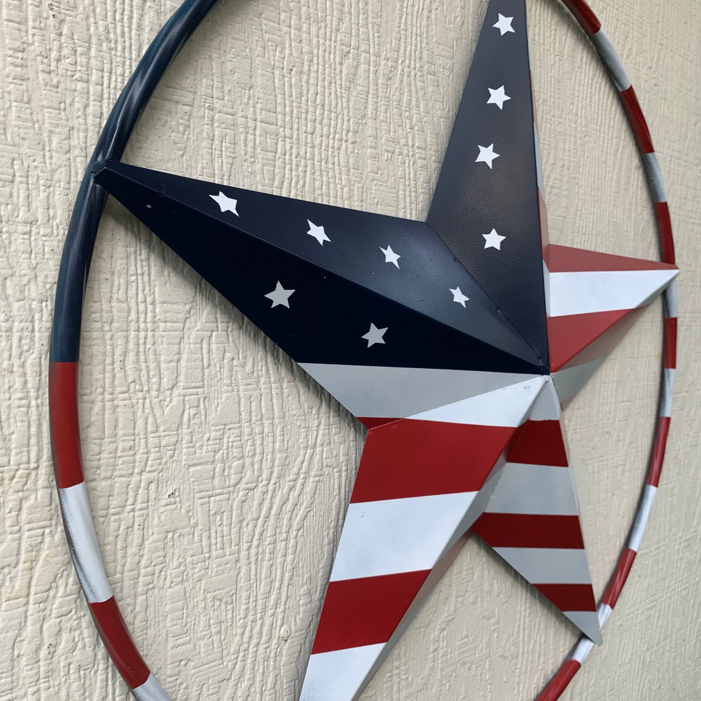 USA FLAG STAR AMERICAN FLAG METAL3D TWIST ROPE RING RED WHT BLUE WESTERN HOME DECOR HANDMADE #EH11925, 12",24",36",48"