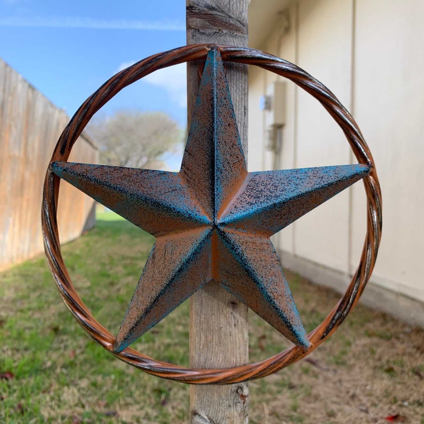TURQUOISE DISTRESSED BARN METAL STAR WESTERN HOME DECOR ART HANDMADE #EH13601