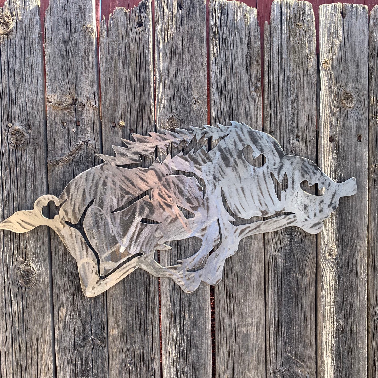 24" X 12" ARKANSAS RAZORBACKS CUSTOM RAW METAL VINTAGE CRAFT WIDE BAND RING TEAM SIGN HANDMADE