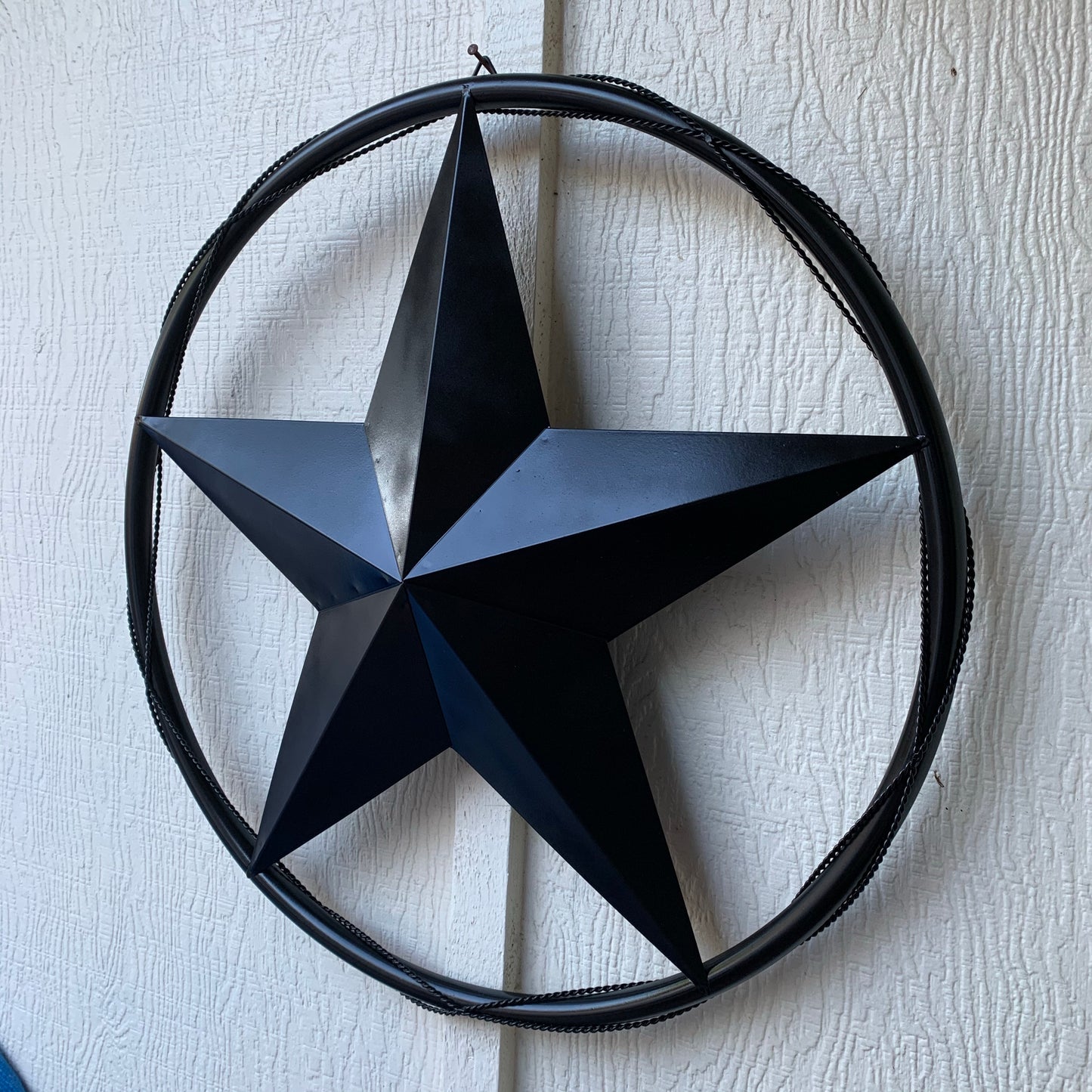 12"16",24",32" BARBWIRE ON SOLID RING BLACK BARN STAR METAL LONESTAR WESTERN HOME DECOR HANDMADE #EH10057