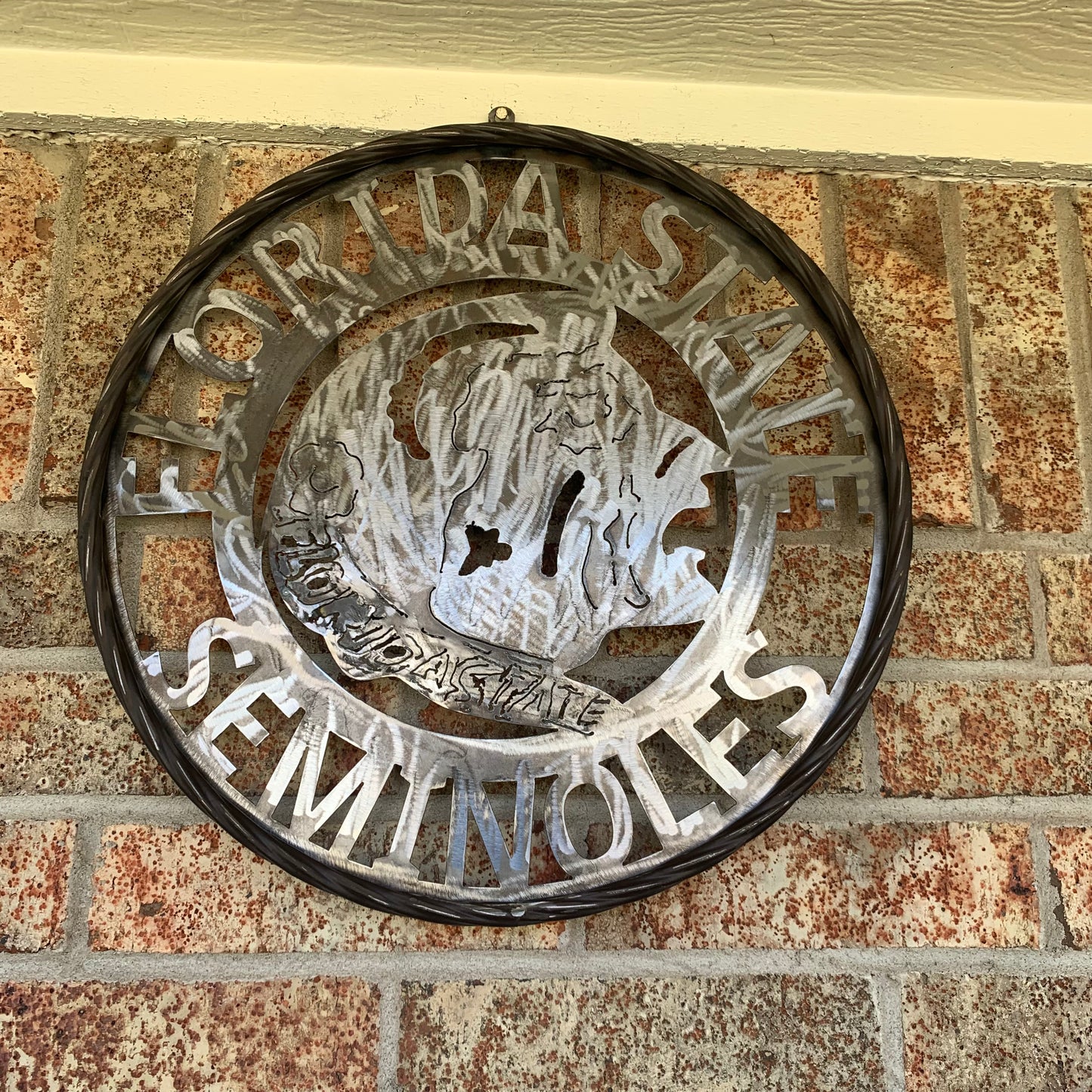 FSU FLORIDA STATE SEMINOLES INDIAN CUSTOM RAW METAL VINTAGE CRAFT TEAM SIGN HANDMADE