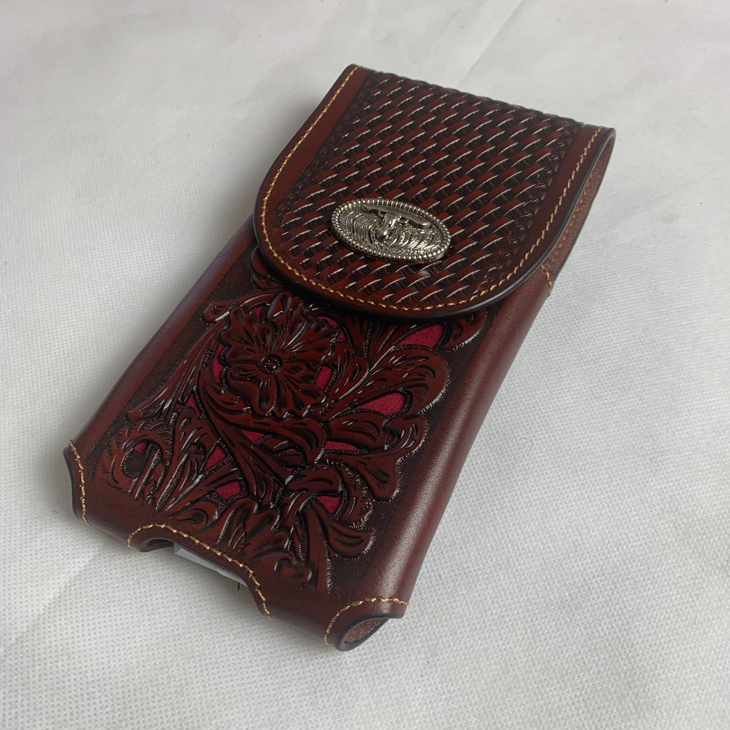 7.5" LONGHORNS COFFEE BROWN LEATHER POUCH EXTRA LARGE  BELT LOOP HOLSTER CELL PHONE CASE UNIVERSAL OVERSIZE