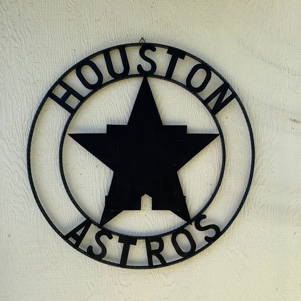 HOUSTON ASTROS CUSTOM METAL VINTAGE CRAFT SIGN TEAM ALL RUSTIC BLACK HANDMADE 12",18",24",32"