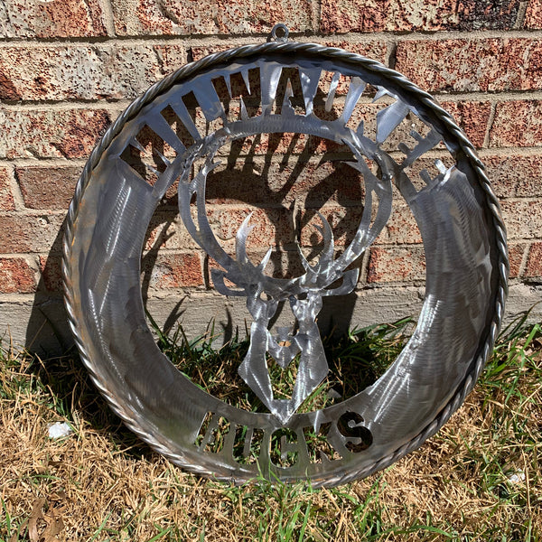 24" MILWAUKEE BUCKS RAW METAL WIDE BAND DISC STYLE METAL CUSTOM VINTAGE CRAFT TEAM SPORTS SIGN HANDMADE