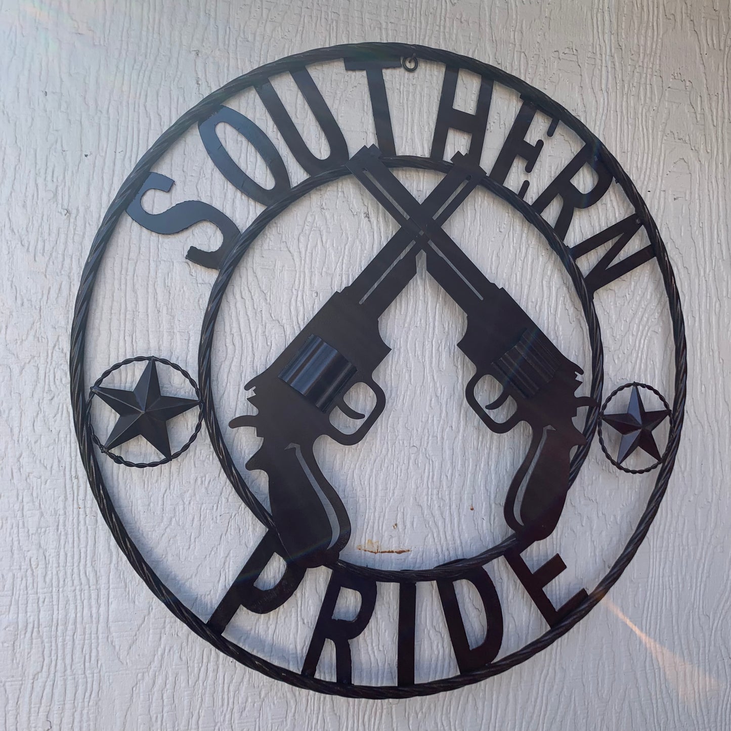#SI_XL2132 SOUTHERN PRIDE 24" GUNS PISTOLS BROWN METAL WALL ART WESTERN HOME DECOR NEW