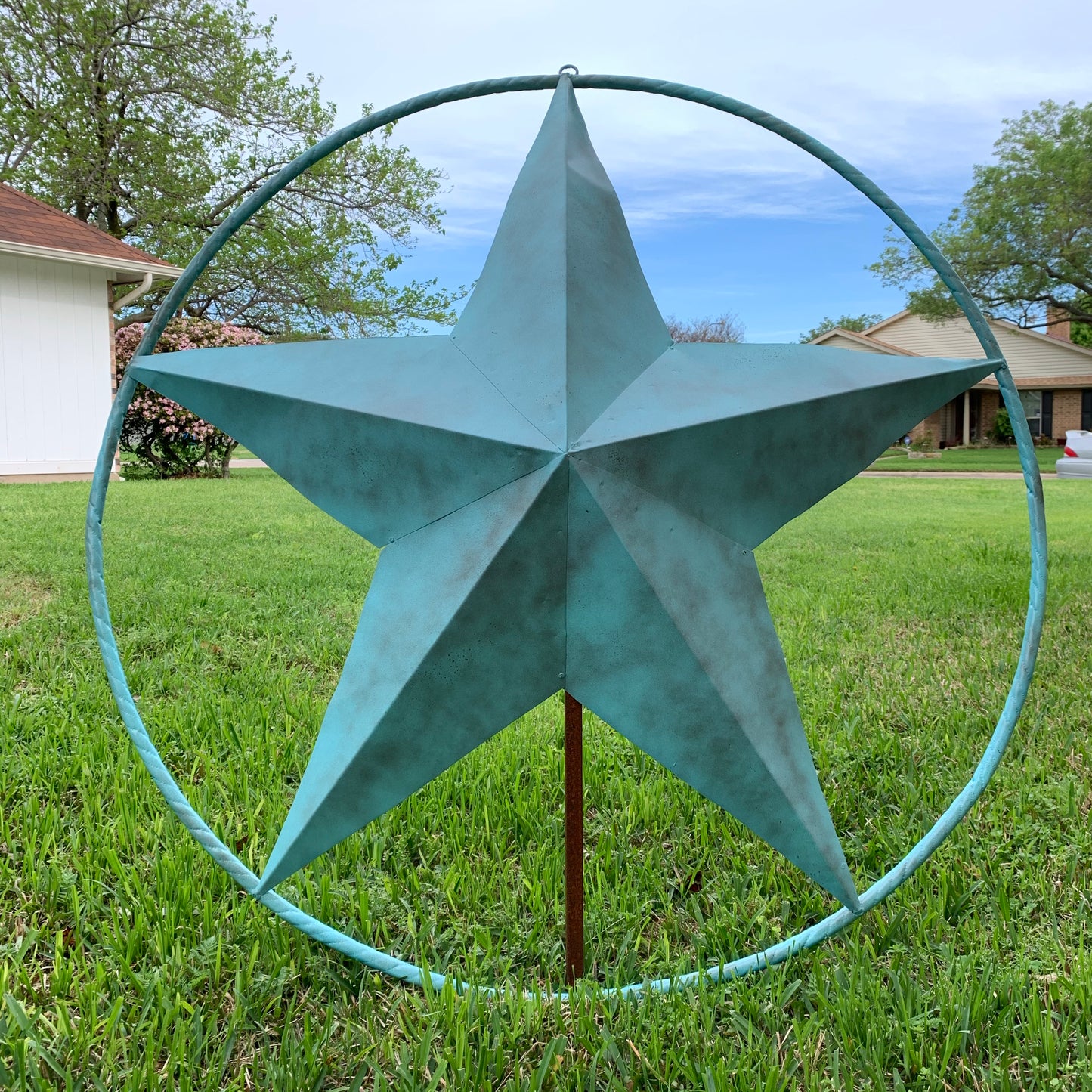 #EH10485 TURQUOISE DISTRESSED TWO TONE BARN STAR METAL LONESTAR TWISTED ROPE RING WETSERN HOME DECOR HANDMADE NEW