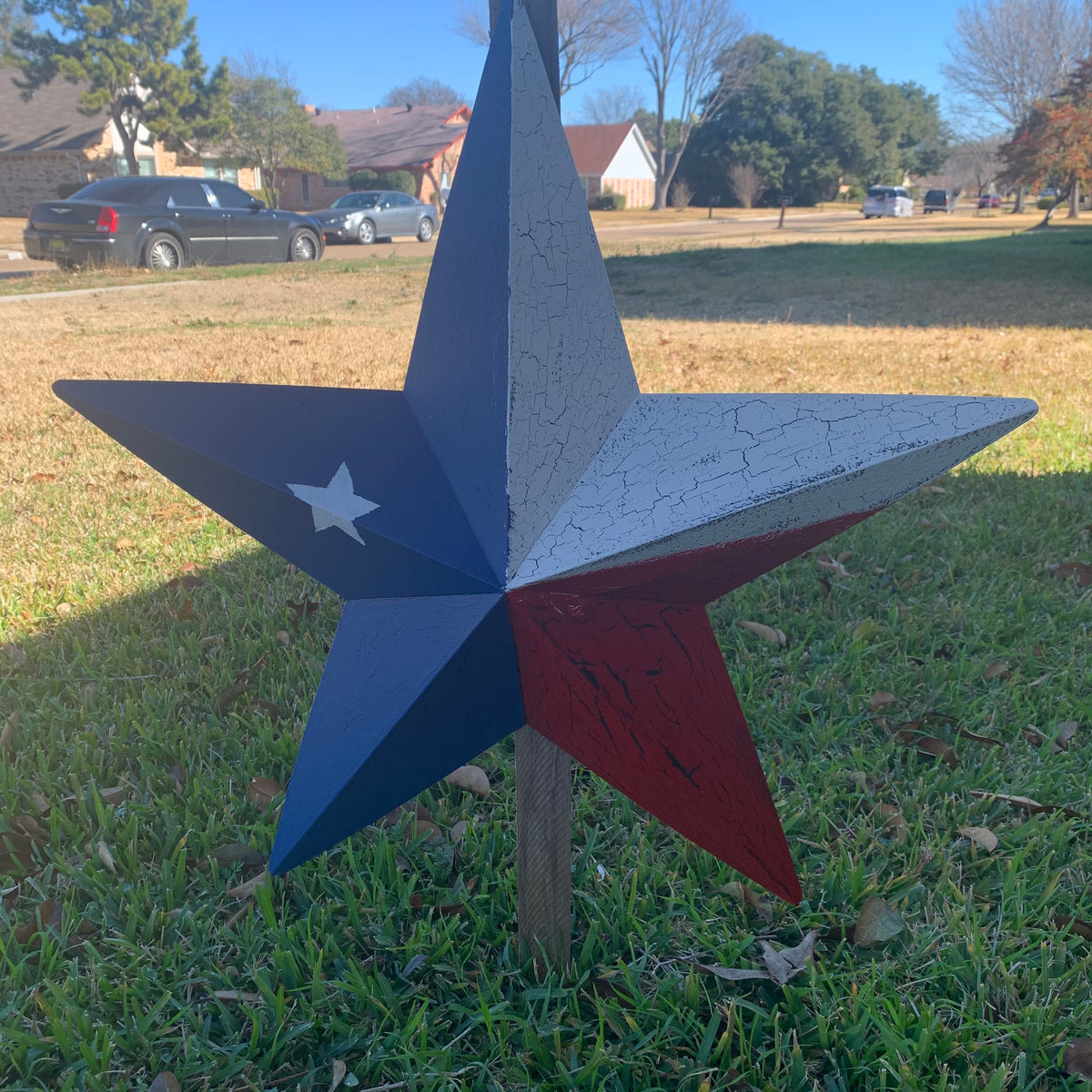 CRACKLE STYLE RED WHITE & BLUE METAL BARN STAR METAL WALL ART WESTERN HOME DECOR RUSTIC NEW