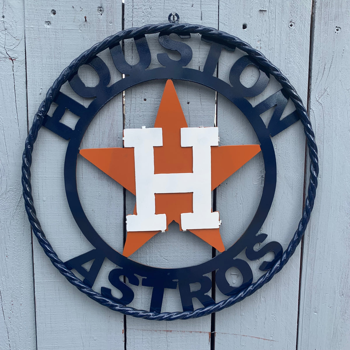 HOUSTON ASTROS ORANGE & NAVY  BLUE CUSTOM METAL VINTAGE CRAFT WALL ART HANDMADE 12",18",24",32",36"