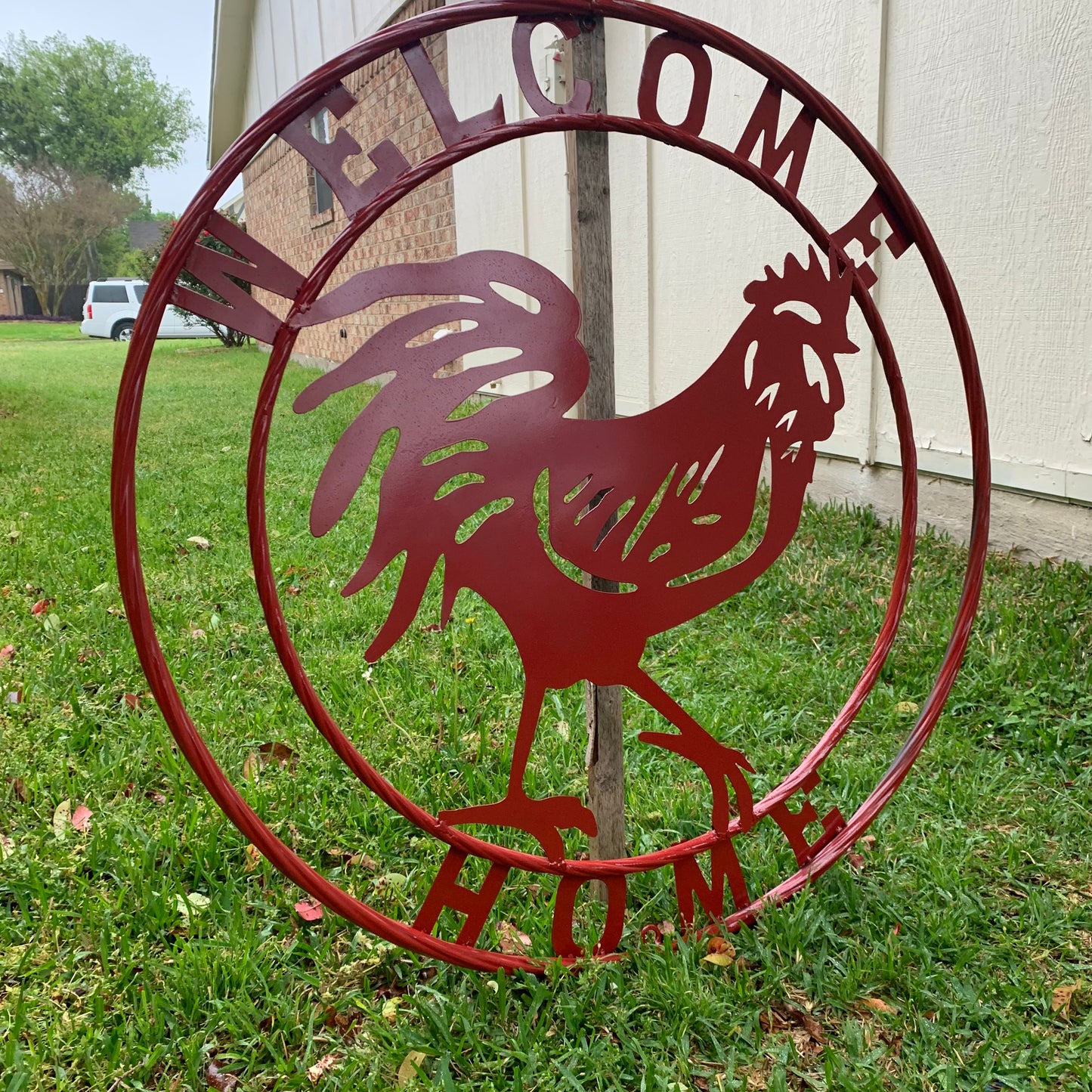 YOUR CUSTOM NAME RED ROOSTER LASERCUT METAL ART WITH RING DESIGN WESTERN METAL ANIMAL ART HOME WALL DECOR BRAND NEW