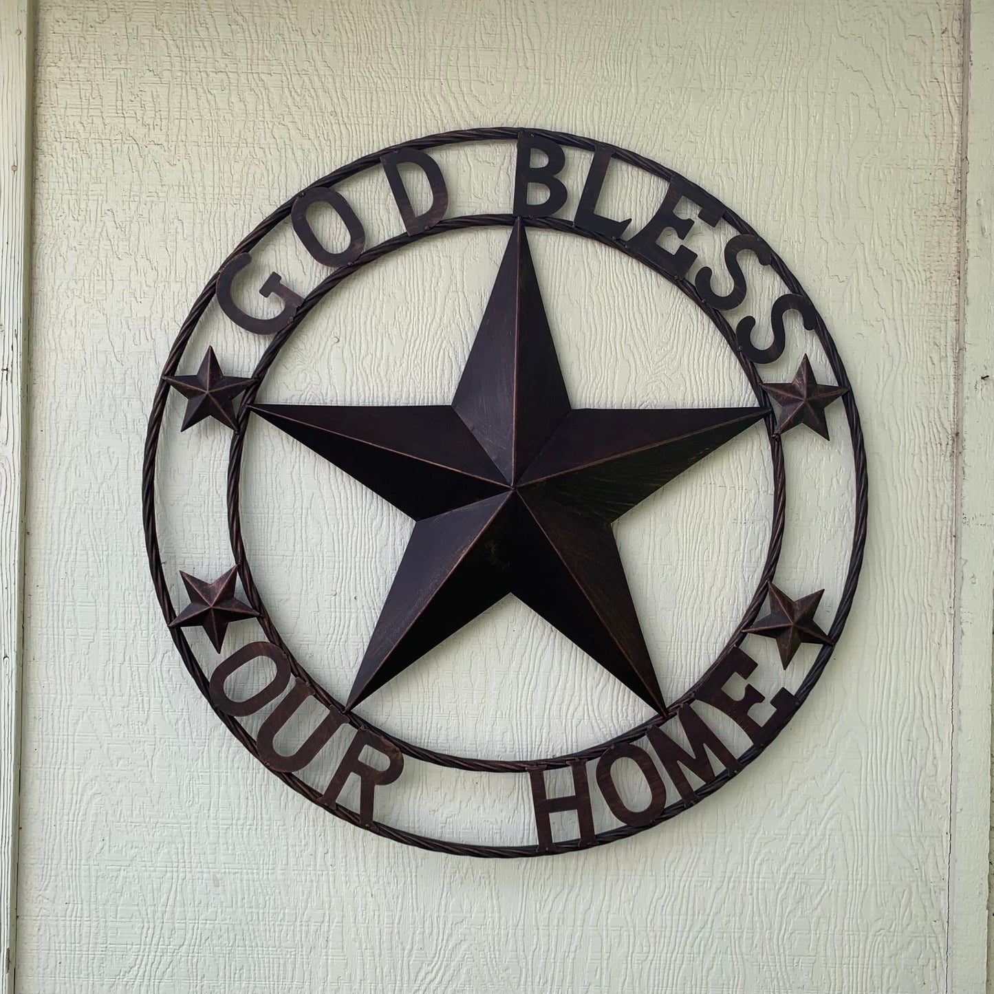 GOD BLESS OUR HOME BARN STAR METAL LONE STAR TWISTED ROPE RING WESTERN HOME DECOR HANDMADE #EH11040