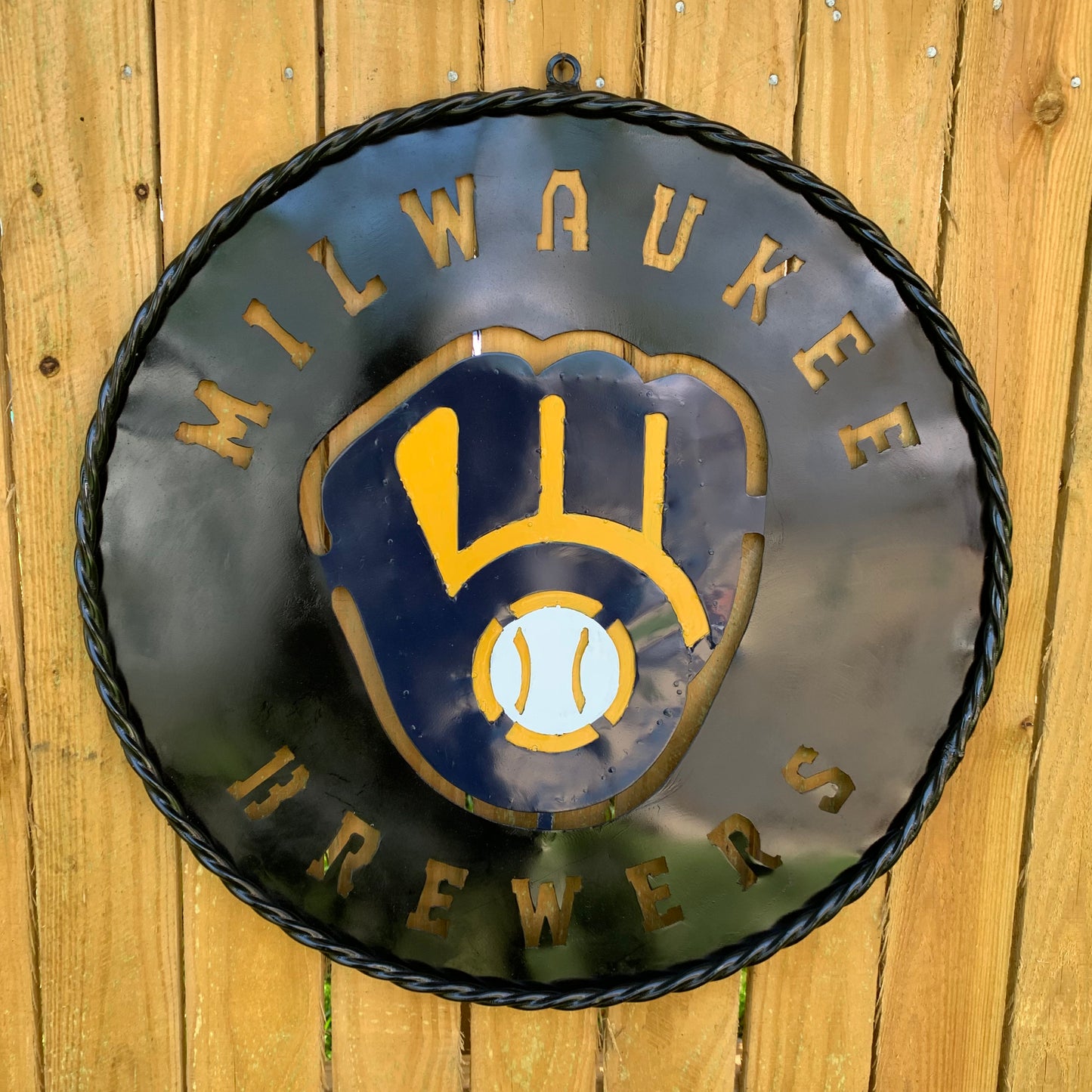 24" MILWAUKEE BREWERS WIDE BAND DISC CUSTOM METAL VINTAGE CRAFT TEAM SPORTS SIGN HANDMADE