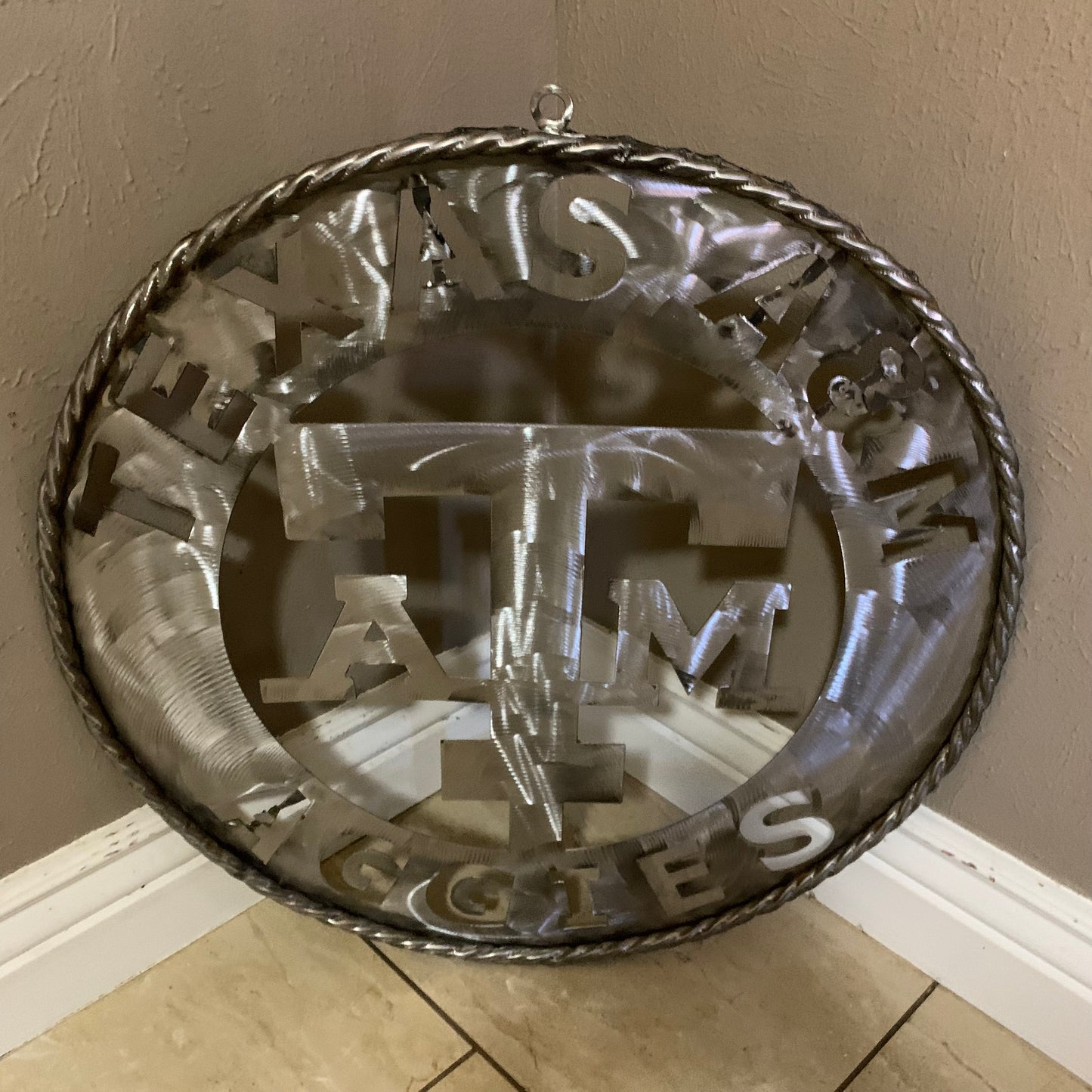 TEXAS A&M WIDE BAND RAW METAL CUSTOM VINTAGE CRAFT WALL ART TEAM SIGN HANDMADE