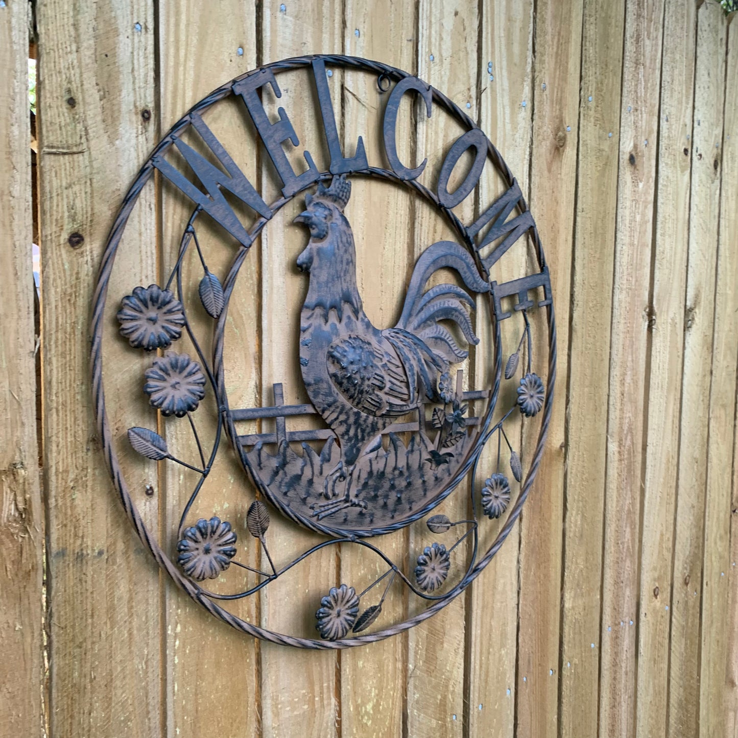 #EH11437 ROOSTER WELCOME 24" SCROLL ART METAL SIGN WESTERN HOME DECOR NEW