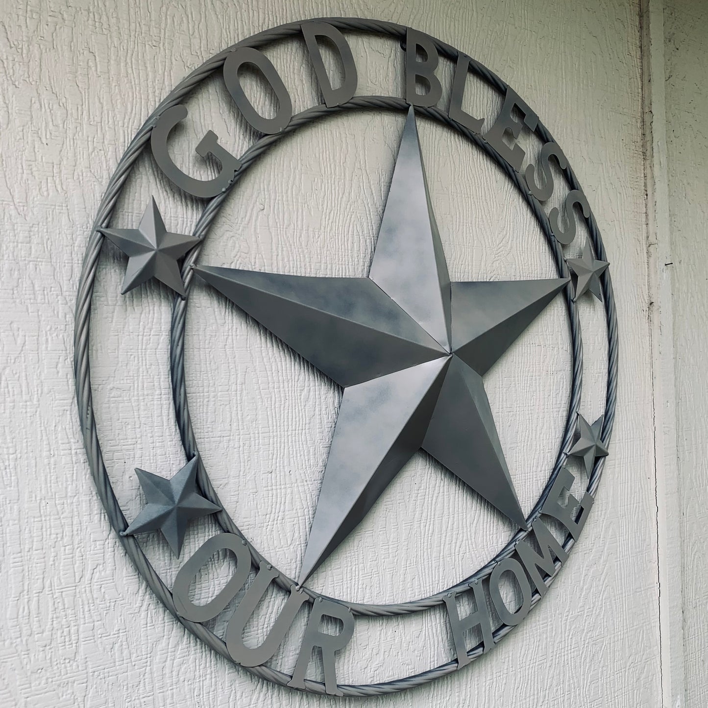GOD BLESS OUR HOME RUSTIC BEIGE BARN METAL STAR ROPE RING WALL ART WESTERN HOME DECOR HANDMADE NEW #EH11686