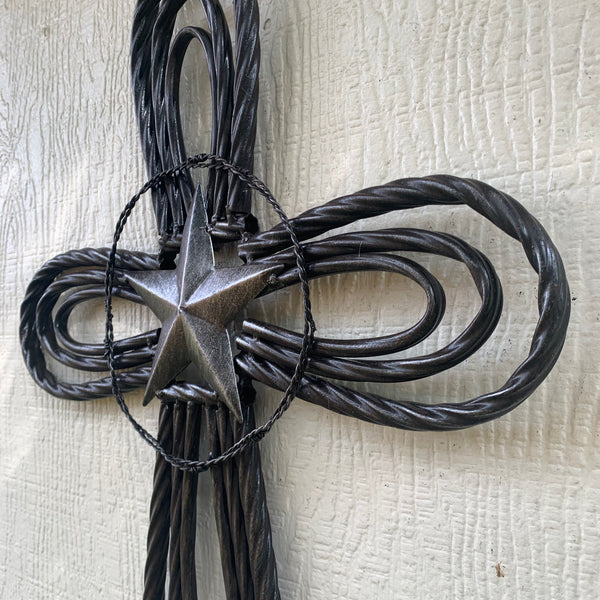 #EH80002 STAR WROUGHT IRON METAL CROSS WALL ART DARK SILVER GREY WESTERN HOME DECOR HANDMADE