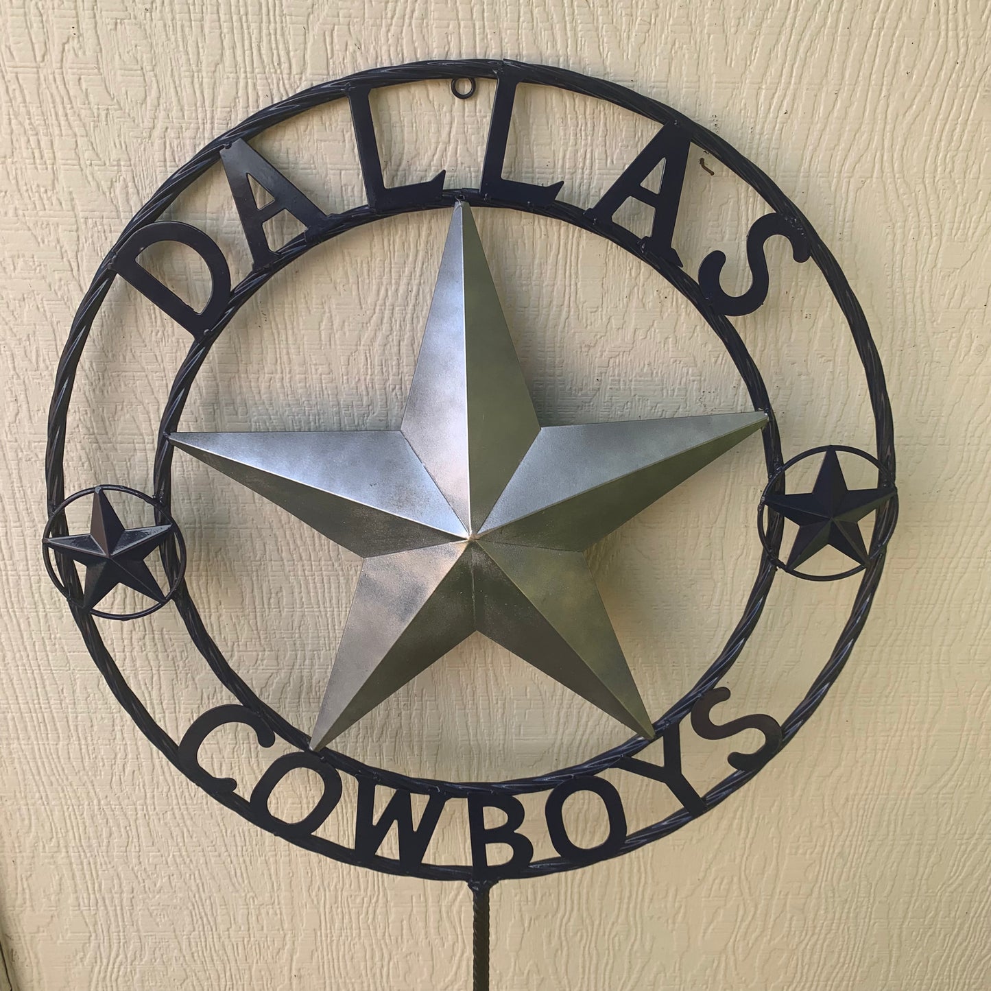 24" STAR & 34" STAKE DALLAS COWBOYS DECOR METAL ART WESTERN HOME WALL DECOR ALL SILVER & NAVY BLUE WITH 34" STAKE