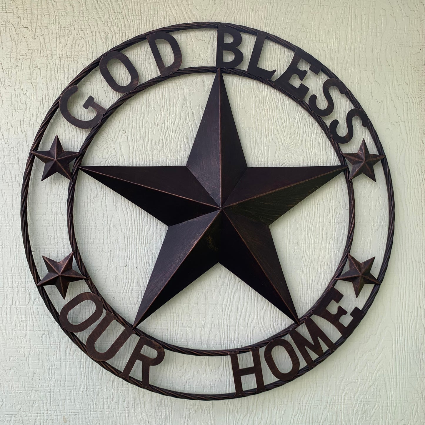 GOD BLESS OUR HOME BARN STAR METAL LONE STAR TWISTED ROPE RING WESTERN HOME DECOR HANDMADE #EH11040
