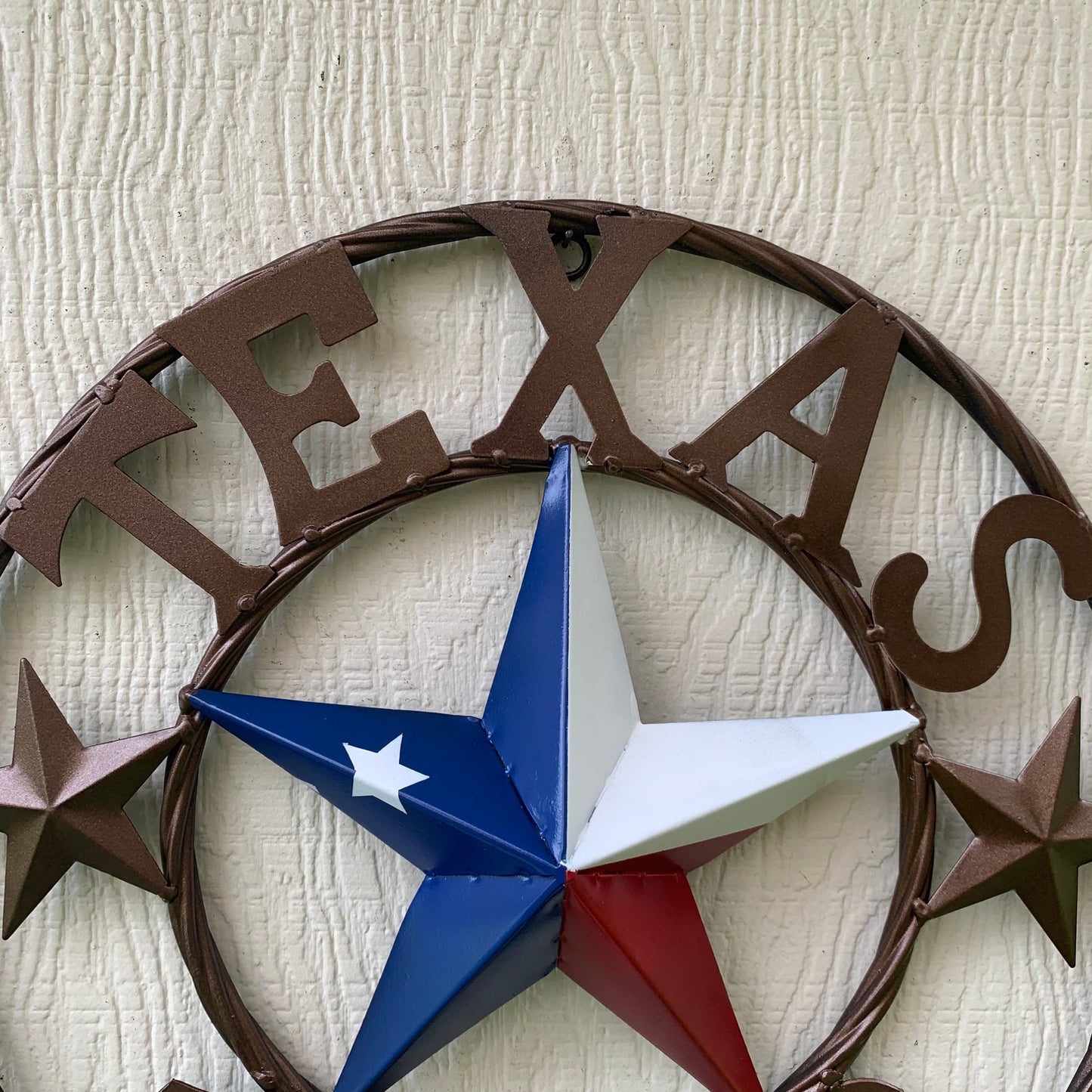 16" TEXAS 1836 RED WHITE BLUE TEXAS FLAG STAR BRONZE RING METAL BARN STAR WESTERN HOME DECOR HANDMADE NEW ART