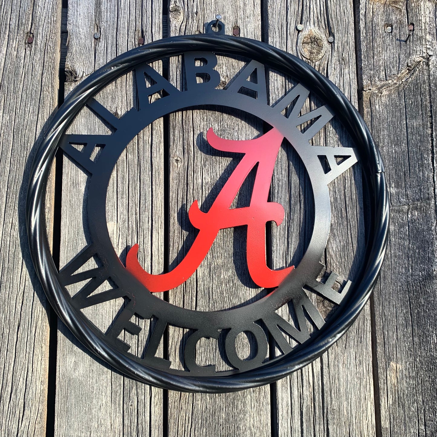 ALABAMA WELCOME RED & BLACK CUSTOM METAL VINTAGE SIGN TEAM HANDMADE